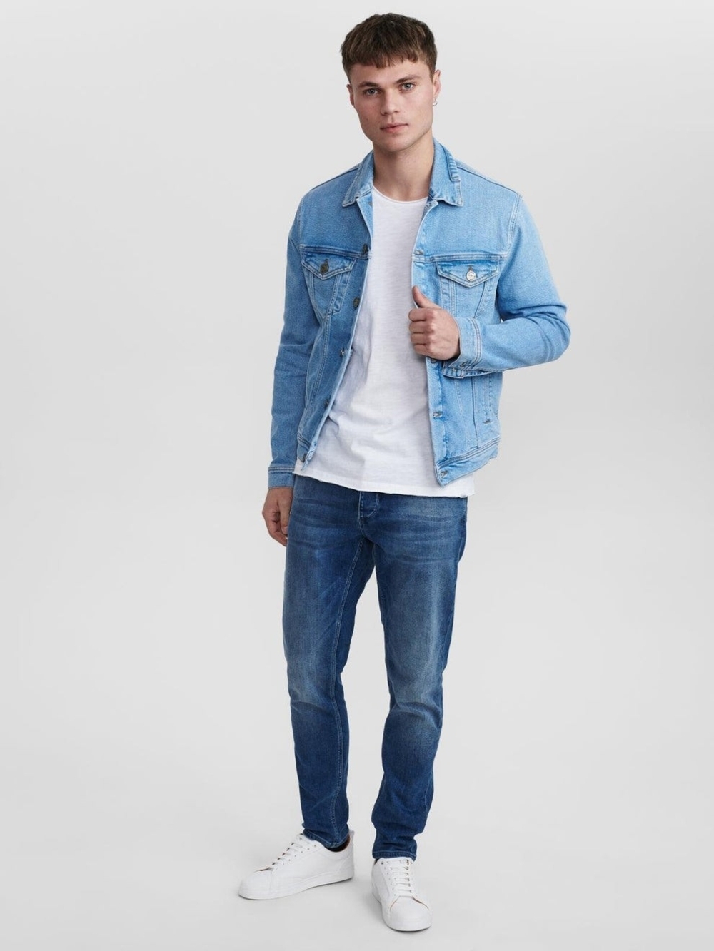 Gabba Dave Men’s M Light Wash Blue Stretch Denim Trucker Jacket